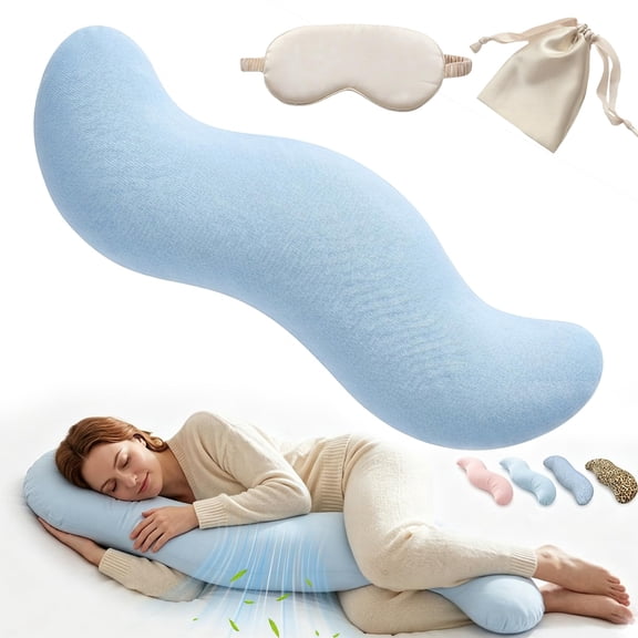 Pea Pod Body Pillow for Adults, Ergonomic Curve Cooling Pillow for Side Sleepers, Keeps Hips, Knees and Spine Aligned, Memory Foam Full Body Support Long Pillow with Washable Cover