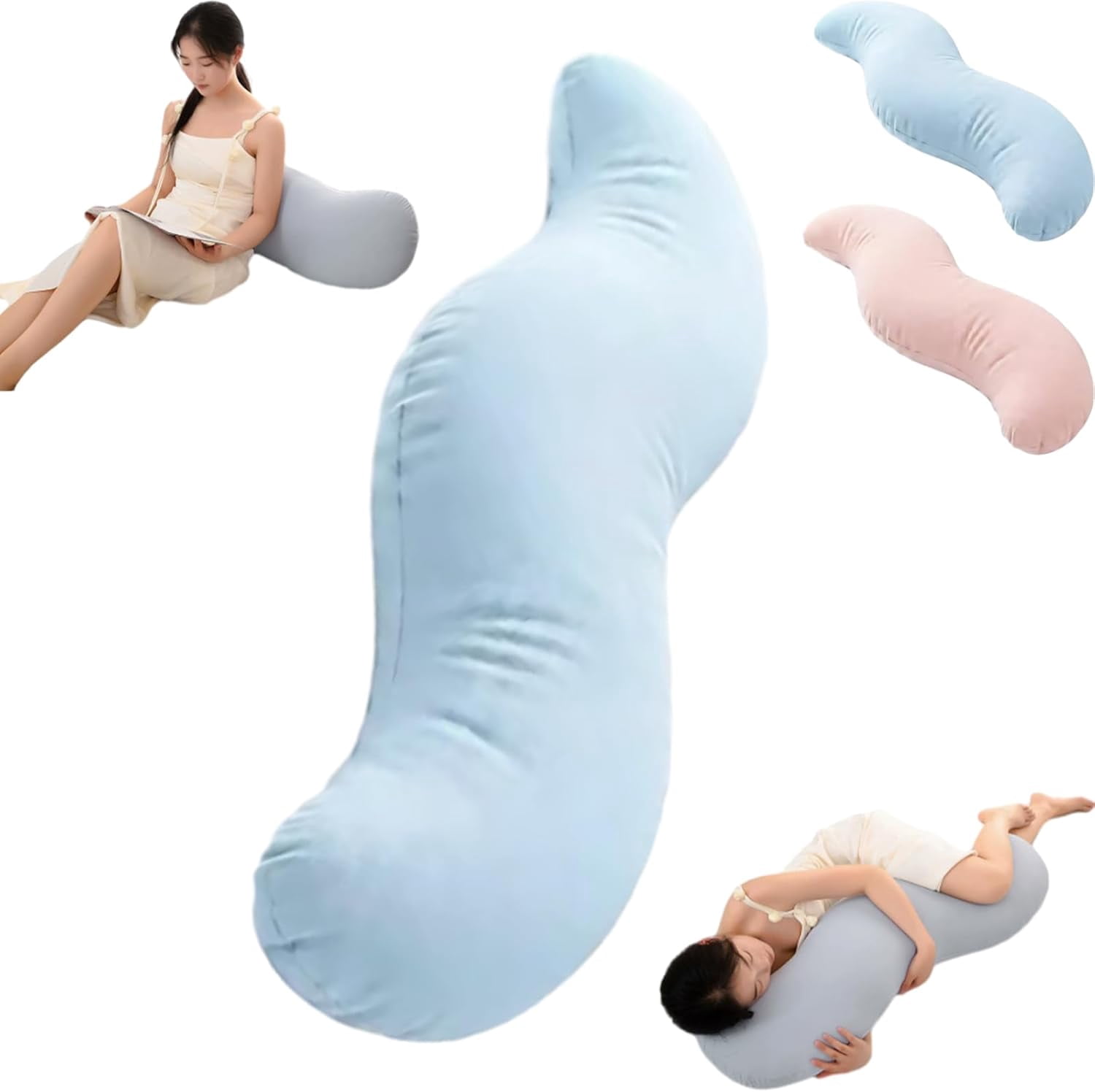 Pea Pod Body Pillow for Adults, Pea Pod Body Pillow for Side Sleepers, Soft Long Hugging Pillow with Removable Washable Cover, Multipurpose Back Leg Support Pillow for Bedroom Sofa Home (Blue)