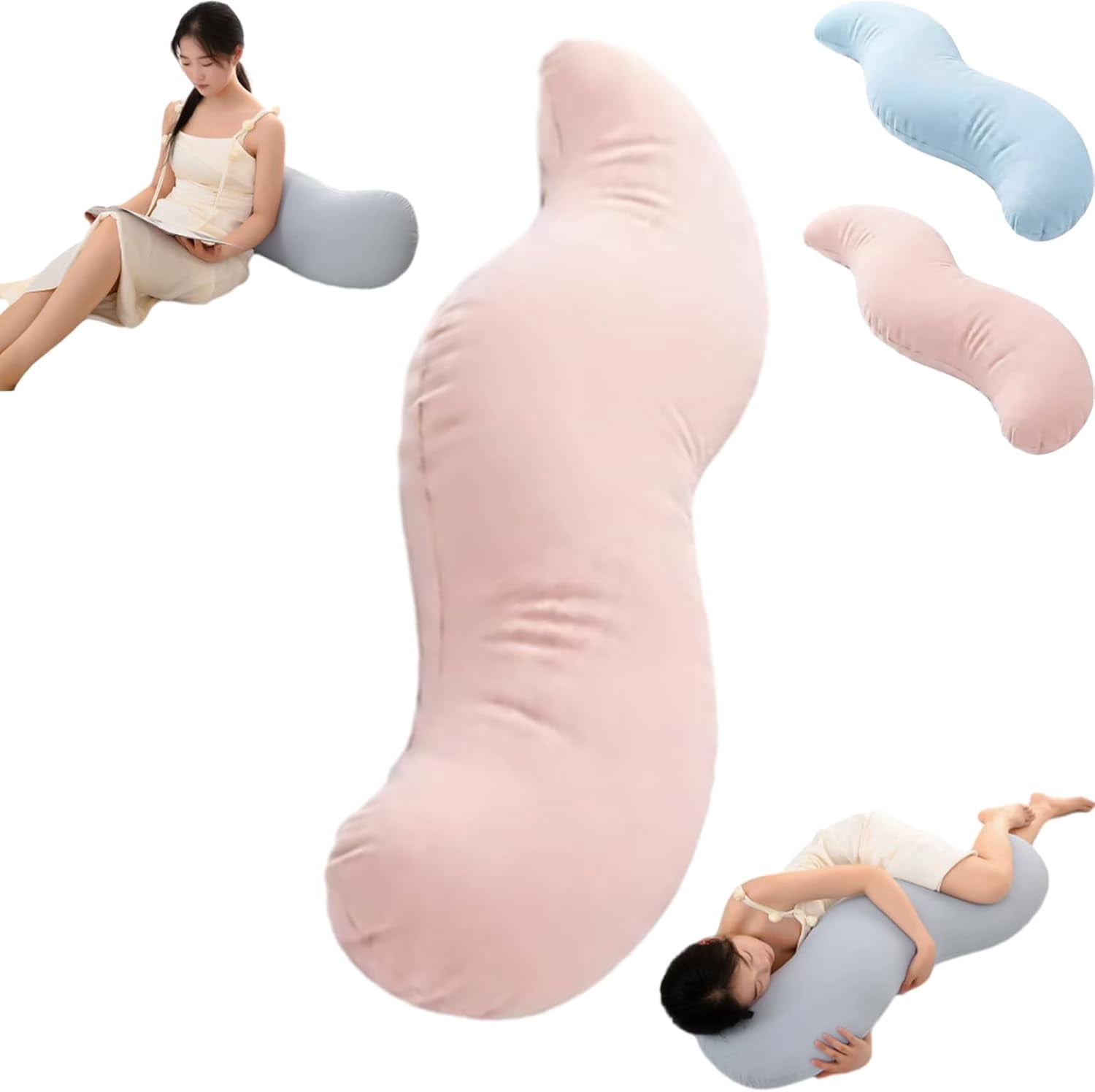Pea Pod Body Pillow for Adults, Pea Pod Body Pillow for Side Sleepers, Soft Long Hugging Pillow with Removable Washable Cover, Multipurpose Back Leg Support Pillow for Bedroom Sofa Home (Pink)