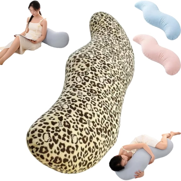 Pea Pod Body Pillow for Adults, Pea Pod Body Pillow for Side Sleepers, Soft Long Hugging Pillow with Removable Washable Cover, Multipurpose Back Leg Support Pillow for Bedroom Sofa Home (Leopard)