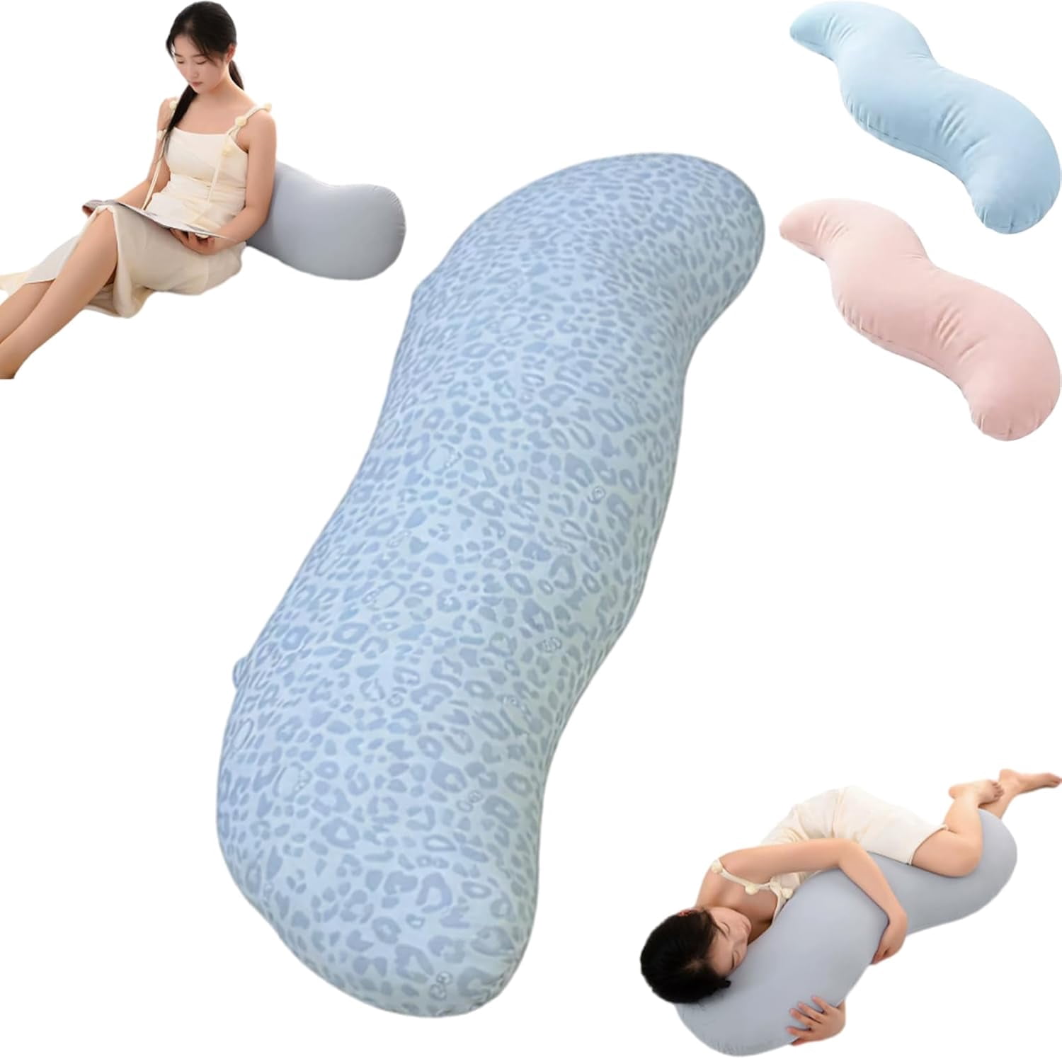Pea Pod Body Pillow for Adults, Pea Pod Body Pillow for Side Sleepers, Soft Long Hugging Pillow with Removable Washable Cover, Multipurpose Back Leg Support Pillow for Bedroom Sofa Home (Leopard blue