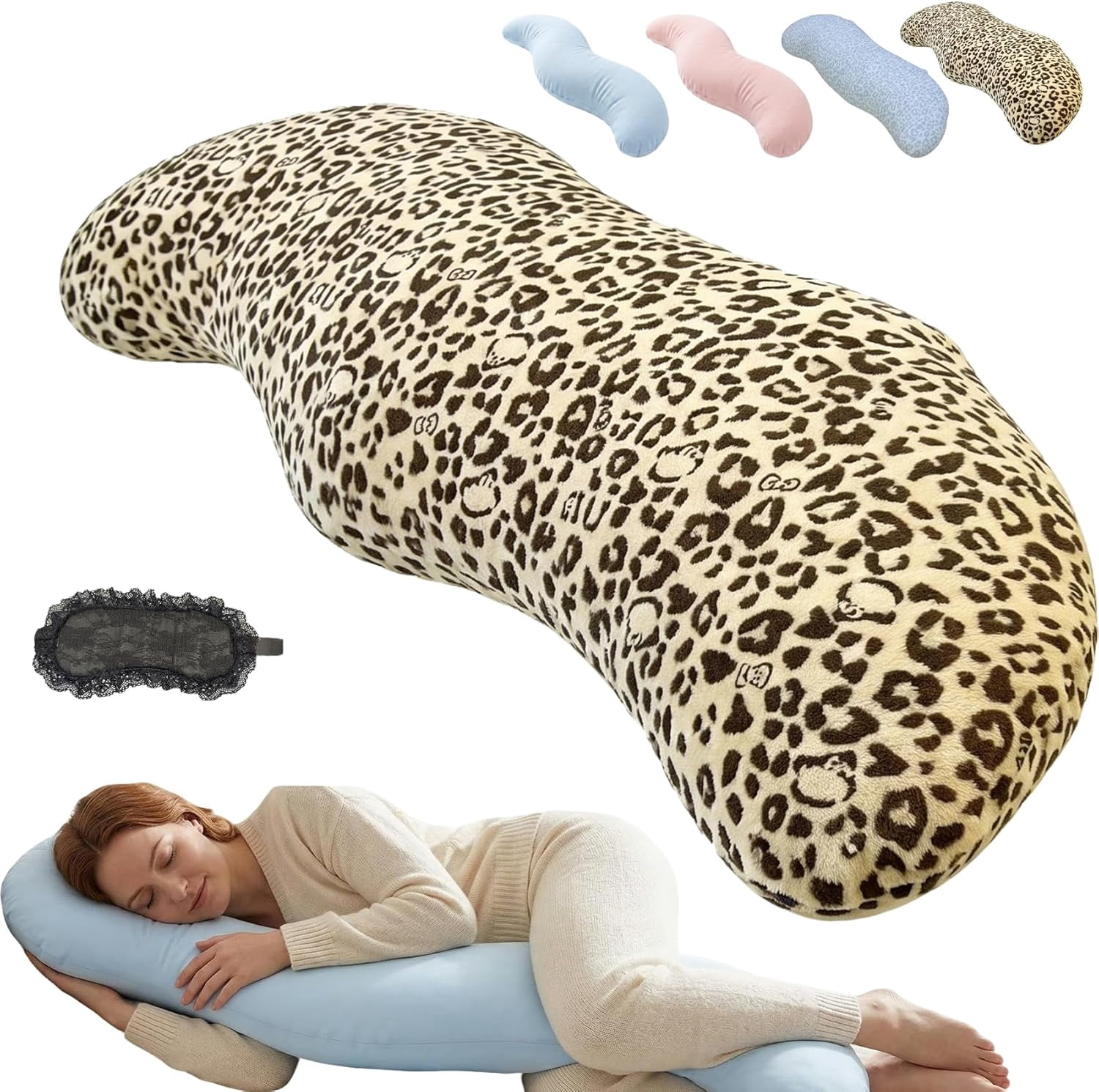 Pea Pod Body Pillow for Adults - Plush Full Body Pillow with Even Filling Removable Cover Breathable Comfortable Body Support Pillow for Sleep Relax Couch Bed (Leopard Print)