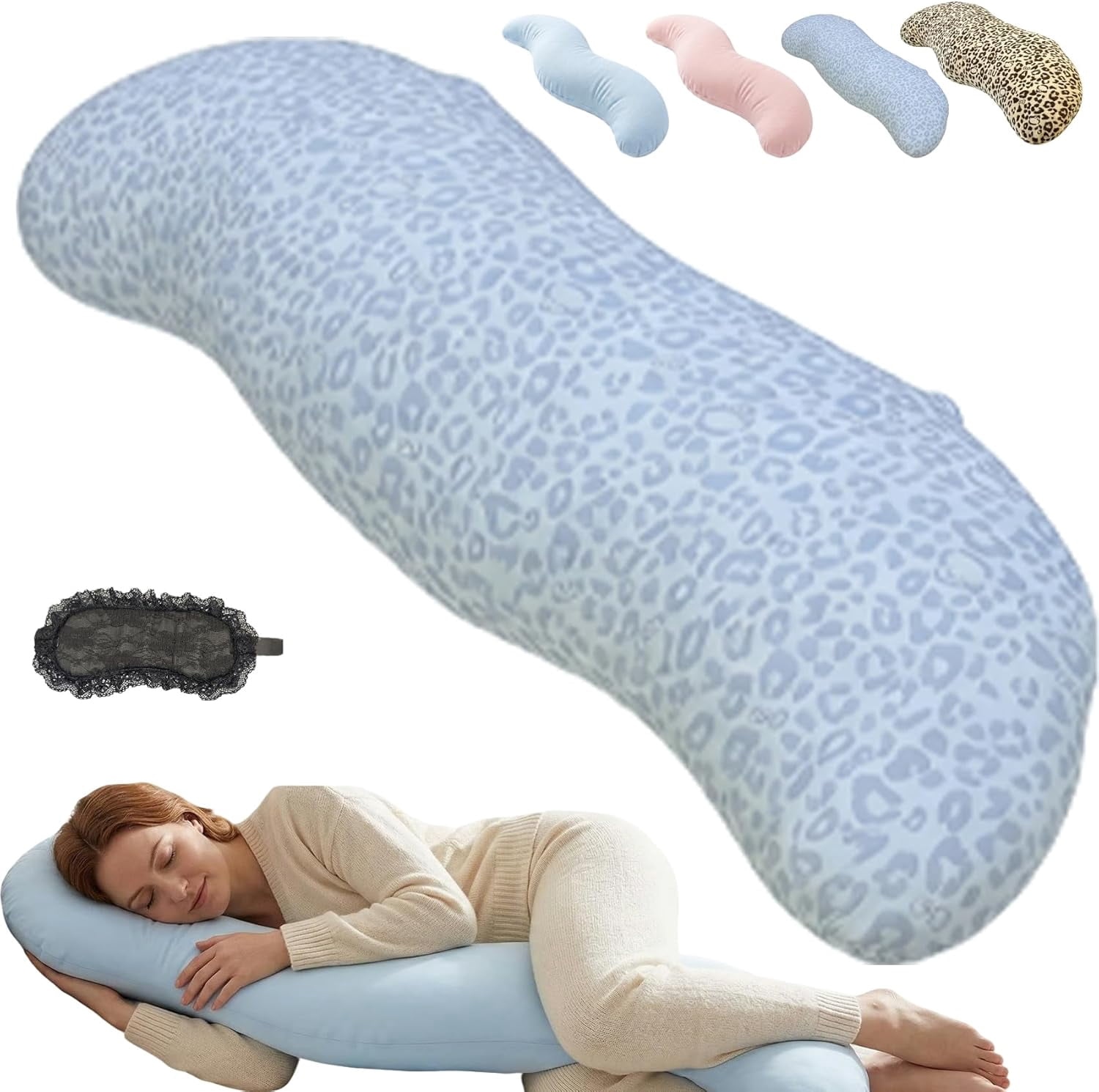 Pea Pod Body Pillow for Adults - Plush Full Body Pillow with Even Filling Removable Cover Breathable Comfortable Body Support Pillow for Sleep Relax Couch Bed (Leopard Blue)