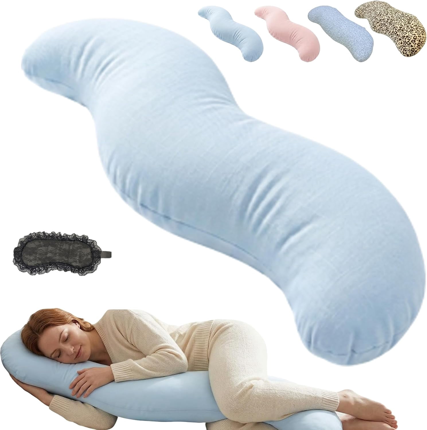 Pea Pod Body Pillow for Adults - Plush Full Body Pillow with Even Filling Removable Cover Breathable Comfortable Body Support Pillow for Sleep Relax Couch Bed (Light Blue)