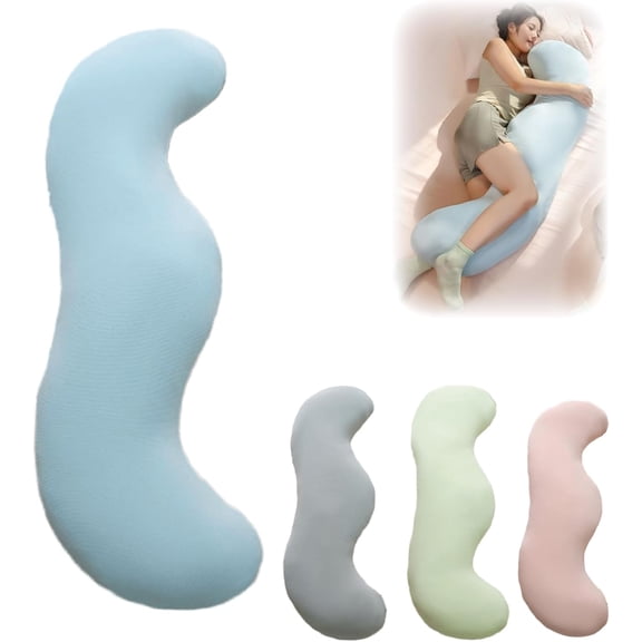 Pea Pod Body Pillow, Cooling Breathable Ergonomic Full Support Pillows, PP Cotton Filled, Removable Washable Cover, for Side/Back/Stomach Sleepers, Adults (Blue, Small)
