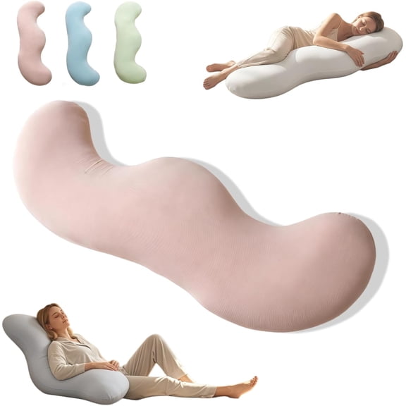 Pea Pod Body Pillow for Side Sleeper, Double Wave Curve Side Sleeper Pillow, Ergonomic, Cooling Side Sleeper Body Pillow, Full Body Support Pillow for Arms, Hips & Knees (120cm-Pink)