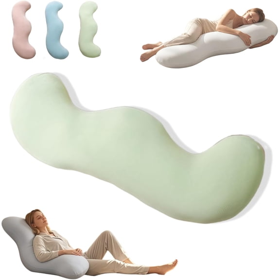 Pea Pod Body Pillow for Side Sleeper, Double Wave Curve Side Sleeper Pillow, Ergonomic, Cooling Side Sleeper Body Pillow, Full Body Support Pillow for Arms, Hips & Knees (80cm-Green)
