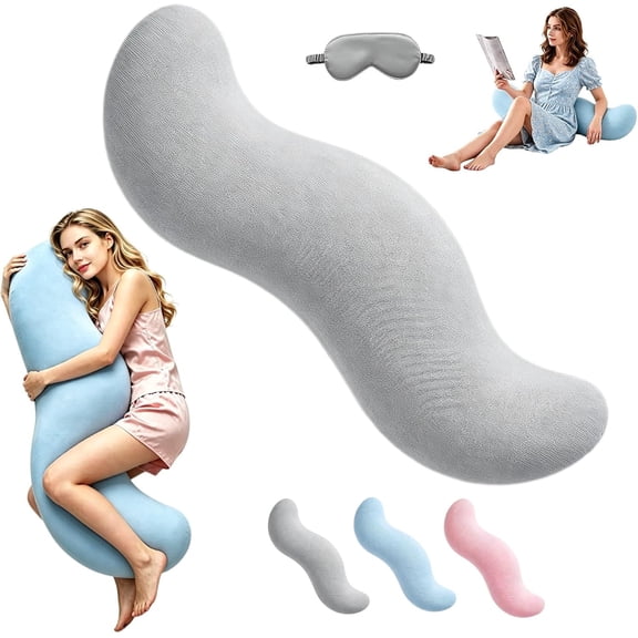 Pea Pod Body Pillow for Side Sleeper, Ergonomic Double Curve Pod Full Body Pillows, Cooling Full Comfort Pillow for Back & Neck, Secure Fit Between Knees and Washable Cover(Gray,S)