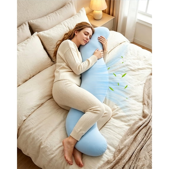 Pea Pod Body Pillow for Side Sleeper, Ergonomic Pea Pod Full Body Pillow for Adults - Balanced Comfort & Targeted Support, Cooling Soft Memory Foam Long Pillow, Skin-Friendly Washable Cover