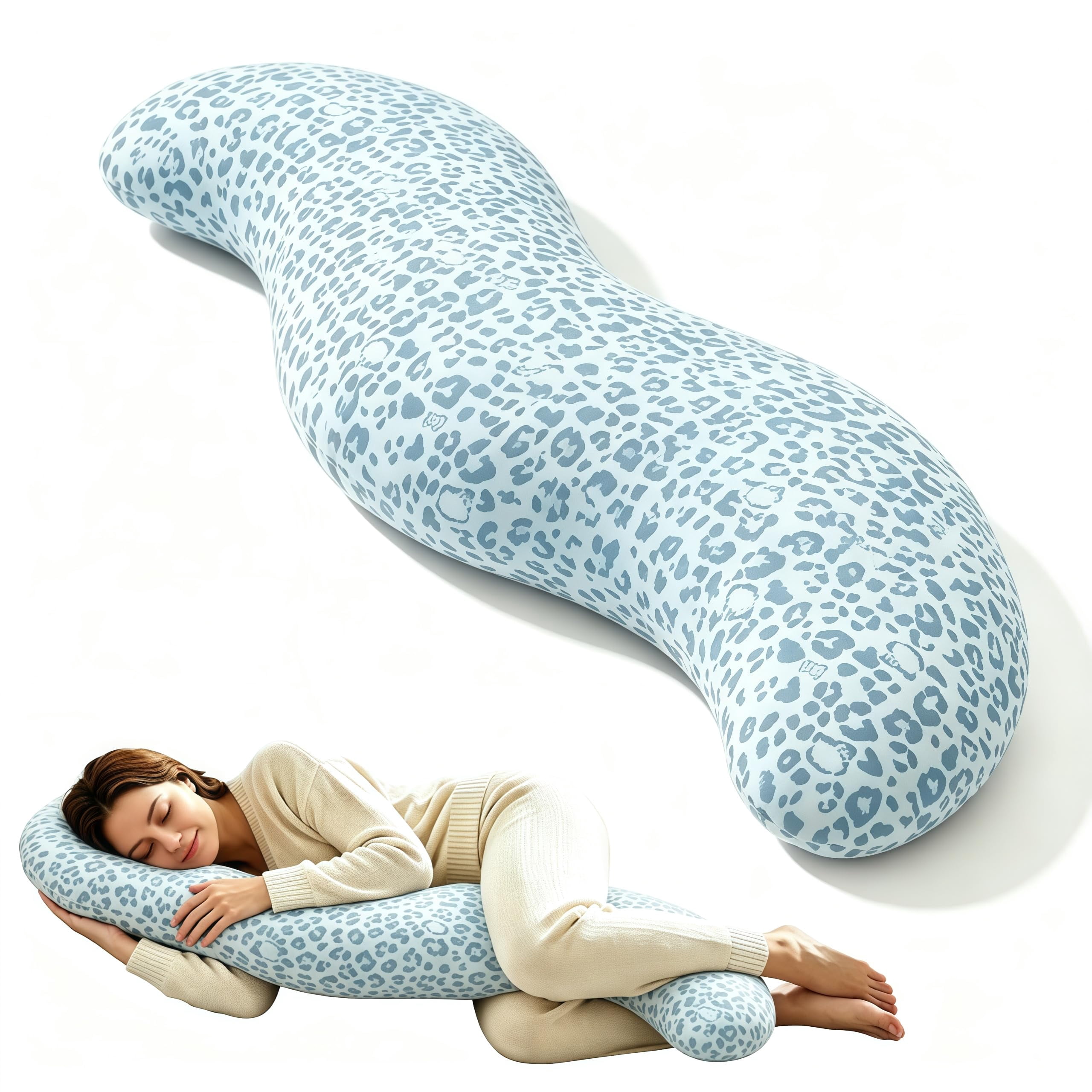 Pea Pod Body Pillow for Side Sleeper, Pea Pod Body Pillow for Adults, Long Bolster Hug Pillow with Cooling Fabric, Soft Ergonomic Pillow for Back, Hip & Leg Support