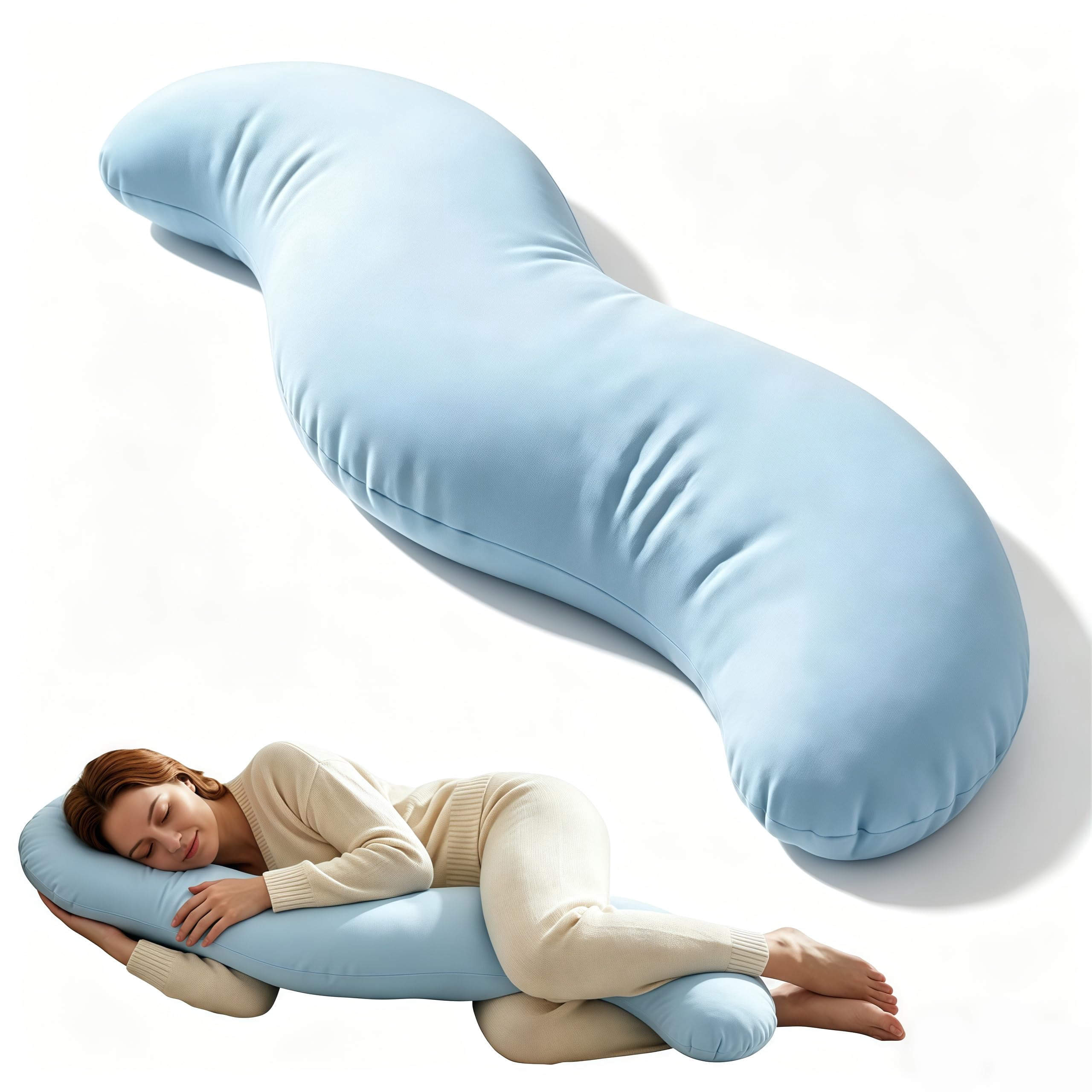Pea Pod Body Pillow for Side Sleeper, Pea Pod Body Pillow for Adults, Long Bolster Hug Pillow with Cooling Fabric, Soft Ergonomic Pillow for Back, Hip & Leg Support