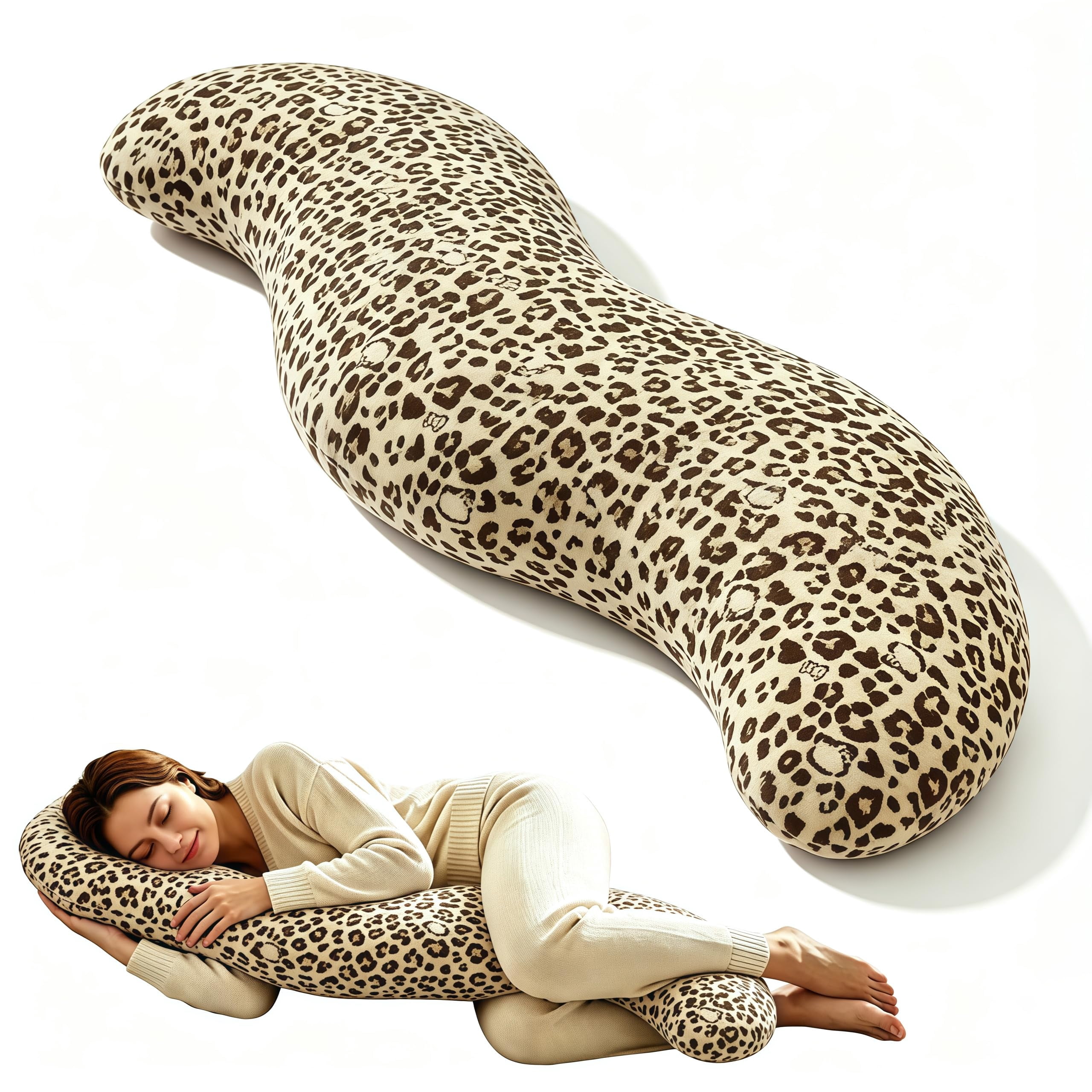 Pea Pod Body Pillow for Side Sleeper, Pea Pod Body Pillow for Adults, Long Bolster Hug Pillow with Cooling Fabric, Soft Ergonomic Pillow for Back, Hip & Leg Support