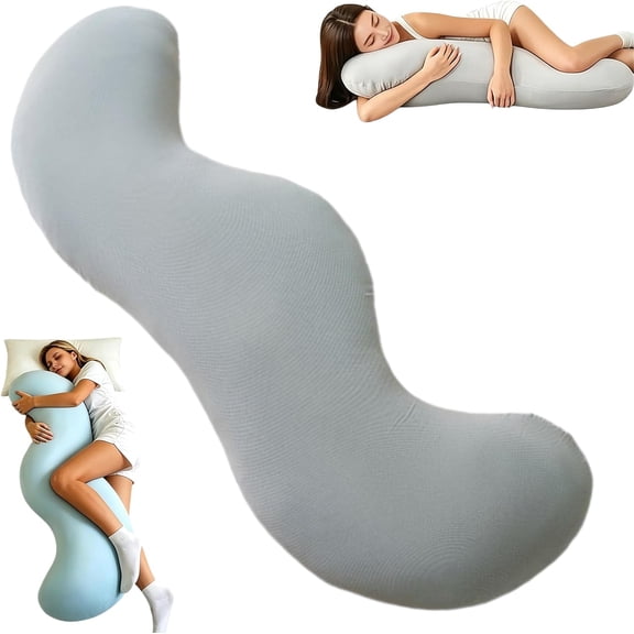 Pea Pod Body Pillow for Side Sleeper, Pea Pod Body Pillow for Adults, S Shaped Full Bodys Support Pillows for Adults, Washable Cover Long Bodys Pillows for Back Support Sleeping (Grey)