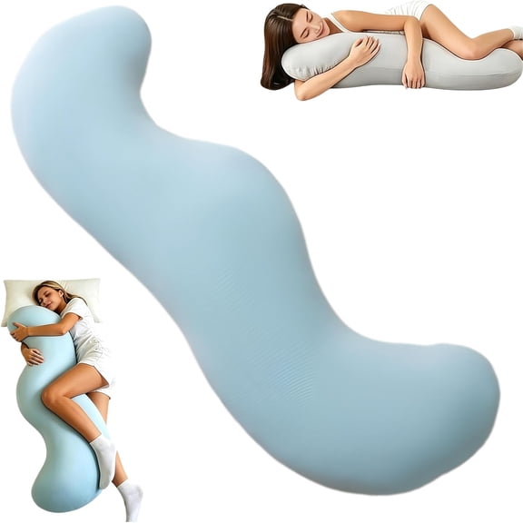Pea Pod Body Pillow for Side Sleeper, Pea Pod Body Pillow for Adults, S Shaped Full Bodys Support Pillows for Adults, Washable Cover Long Bodys Pillows for Back Support Sleeping (Blue)