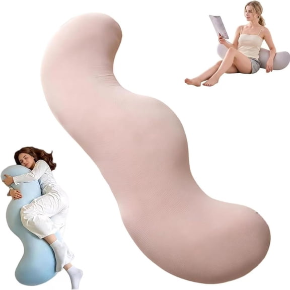 Pea Pod Body Pillow for Side Sleeper, Pea Pod Body Support Pillow for Adults, Long Bolster Hug Pillows with Cooling Fabric, Soft Ergonomic Pillows for Back, Hip & Leg Support (Pink, 31.50inch)