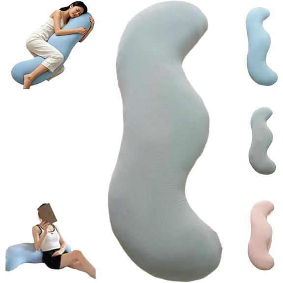 Pea Pod Body Pillow for Side Sleeper,S Shaped Full Body Support Long Bolster Hug Pillow for Adults,Soft Ergonomic Breathable Pod Hugging Pillow for Back, Hip & Leg Support (Gray)