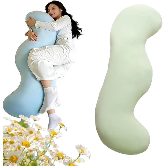 JEBTBFZE Pea Pod Body Pillow for Side Sleepers, S-Shaped Cooling Full Body Support Hug Pillow with Removable Cover (Green, 80cm)