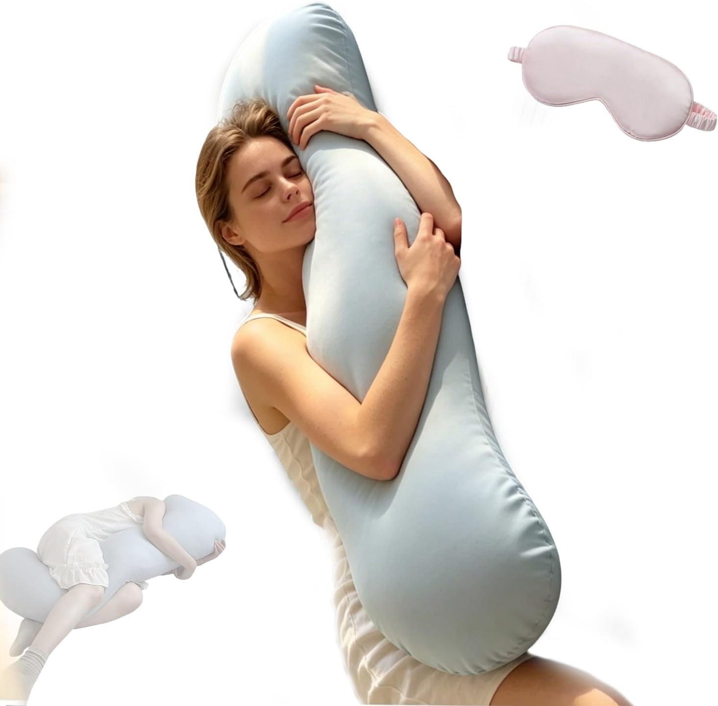 Pea Pod Body Pillow for Side Sleeper,S Shaped Full Body Support Pillow for Adults, Long Bolster Hug Pillow with Cooling Fabric, Soft Ergonomic Pillow for Back(120cm)