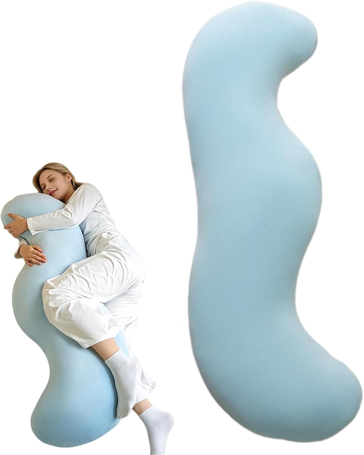 Pea Pod Body Pillow for Side Sleeper,S Shaped Full Body Support Pillow for Adults, Long Bolster Hug Pillow with Cooling Fabric, Soft Ergonomic Pillow for Back, Hip & Leg Support