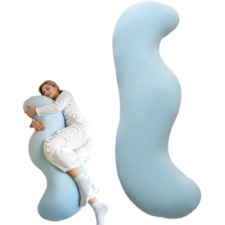 Pea Pod Body Pillow for Side Sleeper,S Shaped Full Body Support Pillow for Adults, Long Bolster Hug Pillow with Cooling Fabric, Soft Ergonomic Pillow for Back, Hip & Leg Support (Blue, 120cm)