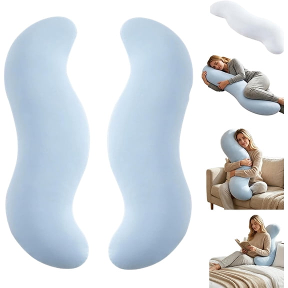 Pea Pod Body Pillow for Side Sleeper,Soft Cooling Long Bolster Hug Pillow,Ergonomic Pea Pod Full Body Pillows for Adults,Curved Sleep Pillows for Back Hip & Leg Support (2, Blue)