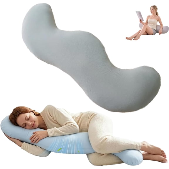 Pea Pod Body Pillow for Side Sleepers, Ergonomic S-Shaped Full Body Support Pillow, Cooling Long Bolster Hug Pillow with Washable Cover, Hip Knee Leg Back Support for Adults