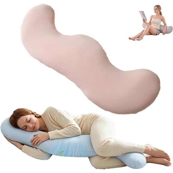 Pea Pod Body Pillow for Side Sleepers, Ergonomic S-Shaped Full Body Support Pillow, Cooling Long Bolster Hug Pillow with Washable Cover, Hip Knee Leg Back Support for Adults