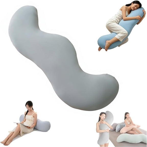 Pea Pod Body Pillow for Side Sleepers, Ergonomic Support for Hips and Legs, Ice Silk Fabric with Cooling Memory Foam, Suitable for Heights Under 165 cm (Gray)