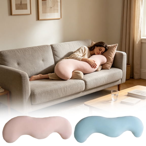 Pea Pod Body Pillow for Side Sleepers, S-Shaped Cooling Full Body Pillow, Long Bolster Hug Pillow for Hip, Knee, Back & Leg Support, Washable Cover (Blue, 31.5 inches)