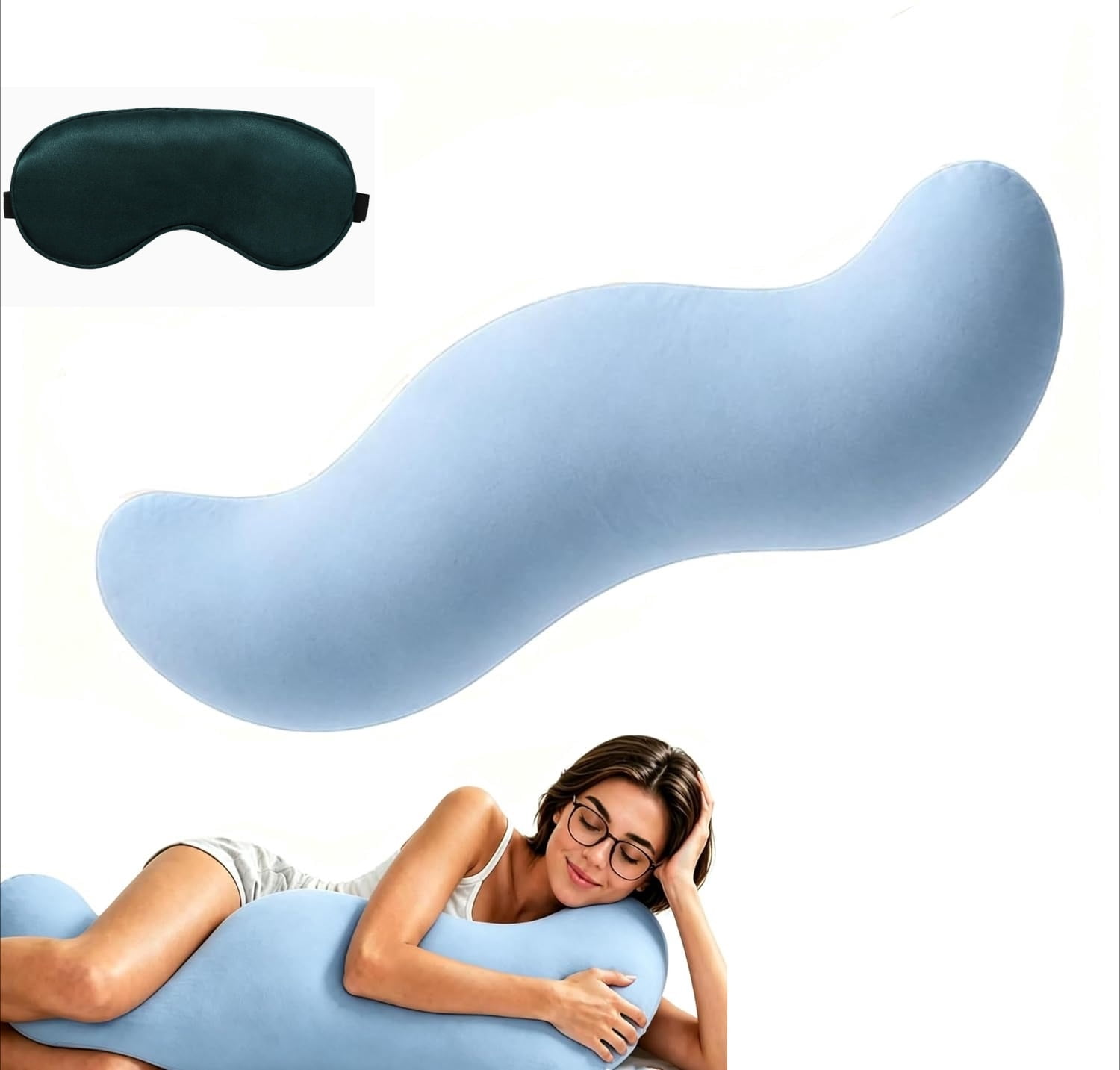 Pea Pod Body Pillow for Side Sleeper, Double Curve Design for Hip & Leg Support, Long Bolster Hug Pillow with Cooling Fabric, Mother's Day Gift
