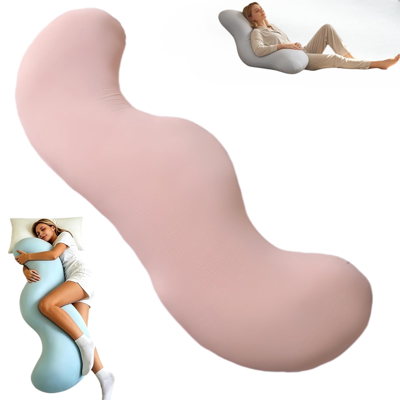 Pea Pod Body Pillow for Side Sleeper – Ergonomic S‑Shaped Full Body Support Pillow for Adults, Cooling Soft Long Pillow with Washable Cover 41″