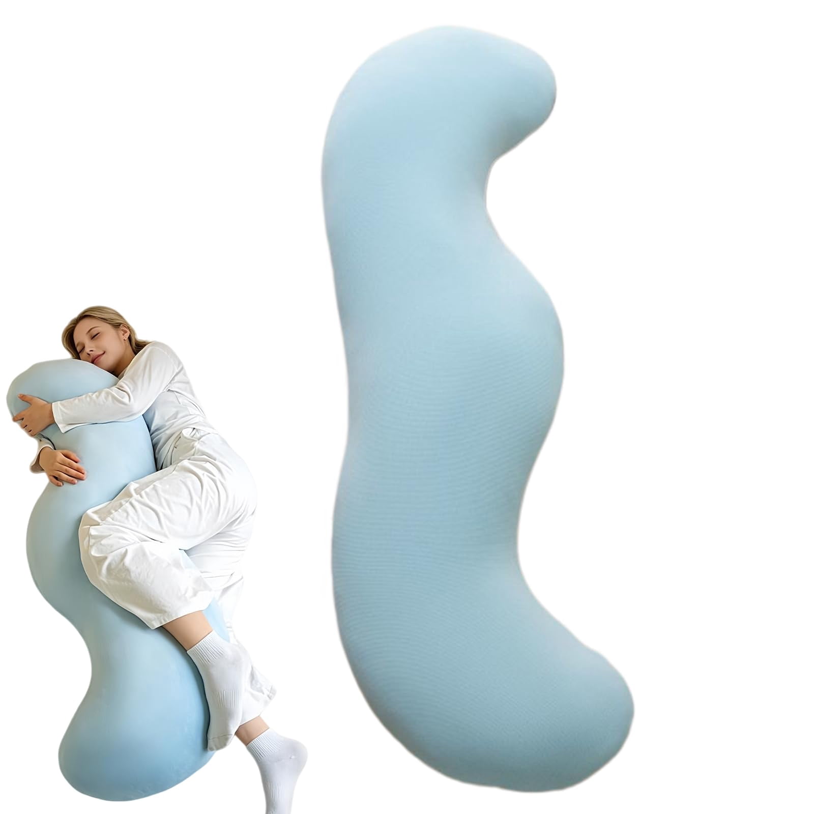 Pea Pod Body Pillow for Side Sleeper, S-Shaped Full Body Pillow with Cooling Cover for Back, Hip & Leg Support