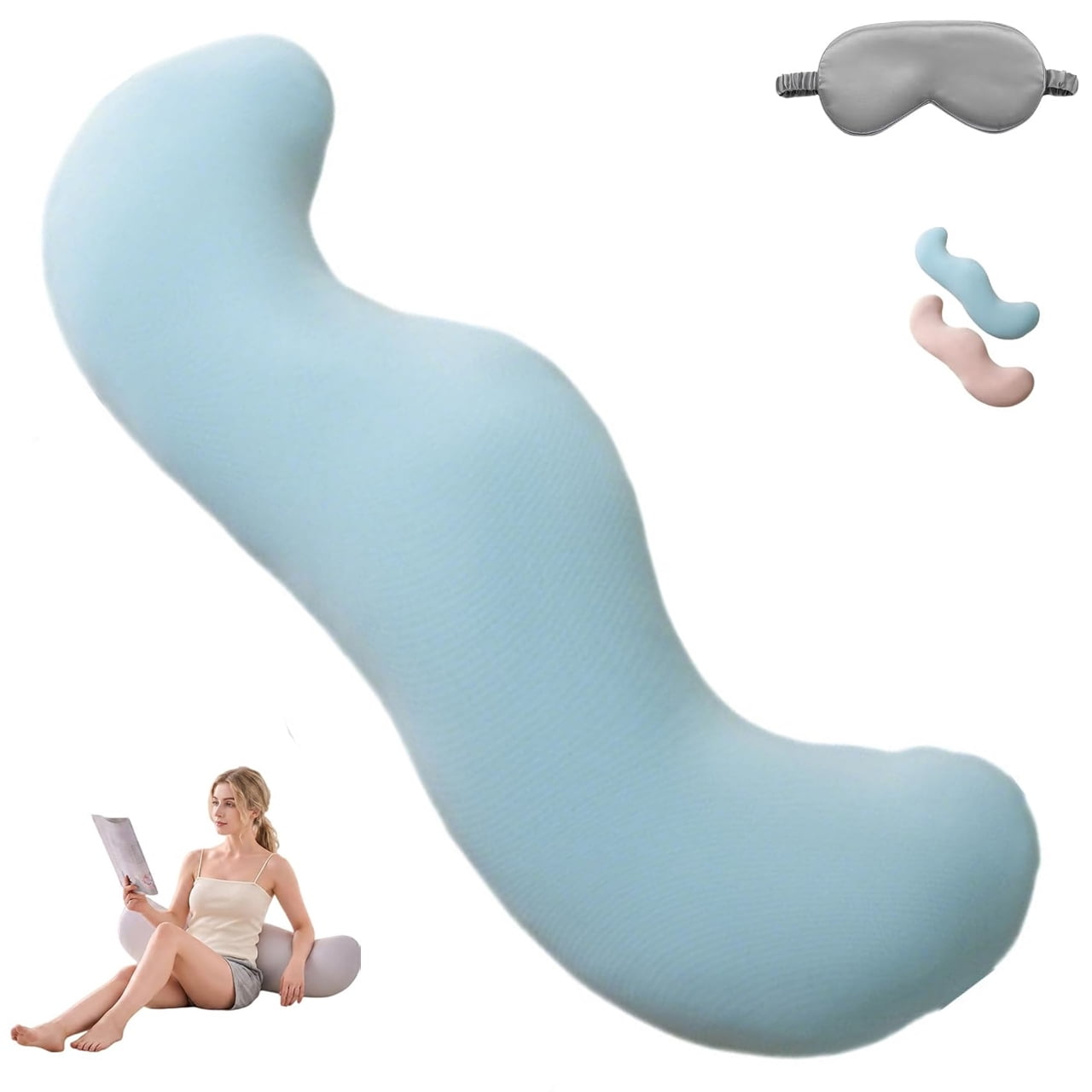 Pea Pod Body Pillow for Side Sleeper, S Shaped Full Body Support Long Bolster Hug for Adults, Soft Ergonomic Back,Hip & Leg