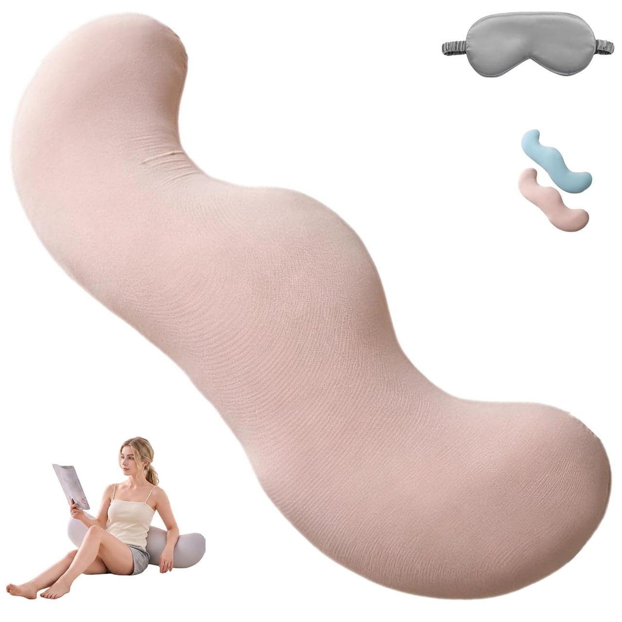 Pea Pod Body Pillow for Side Sleeper, S Shaped Full Body Support Long Bolster Hug for Adults, Soft Ergonomic Back,Hip & Leg