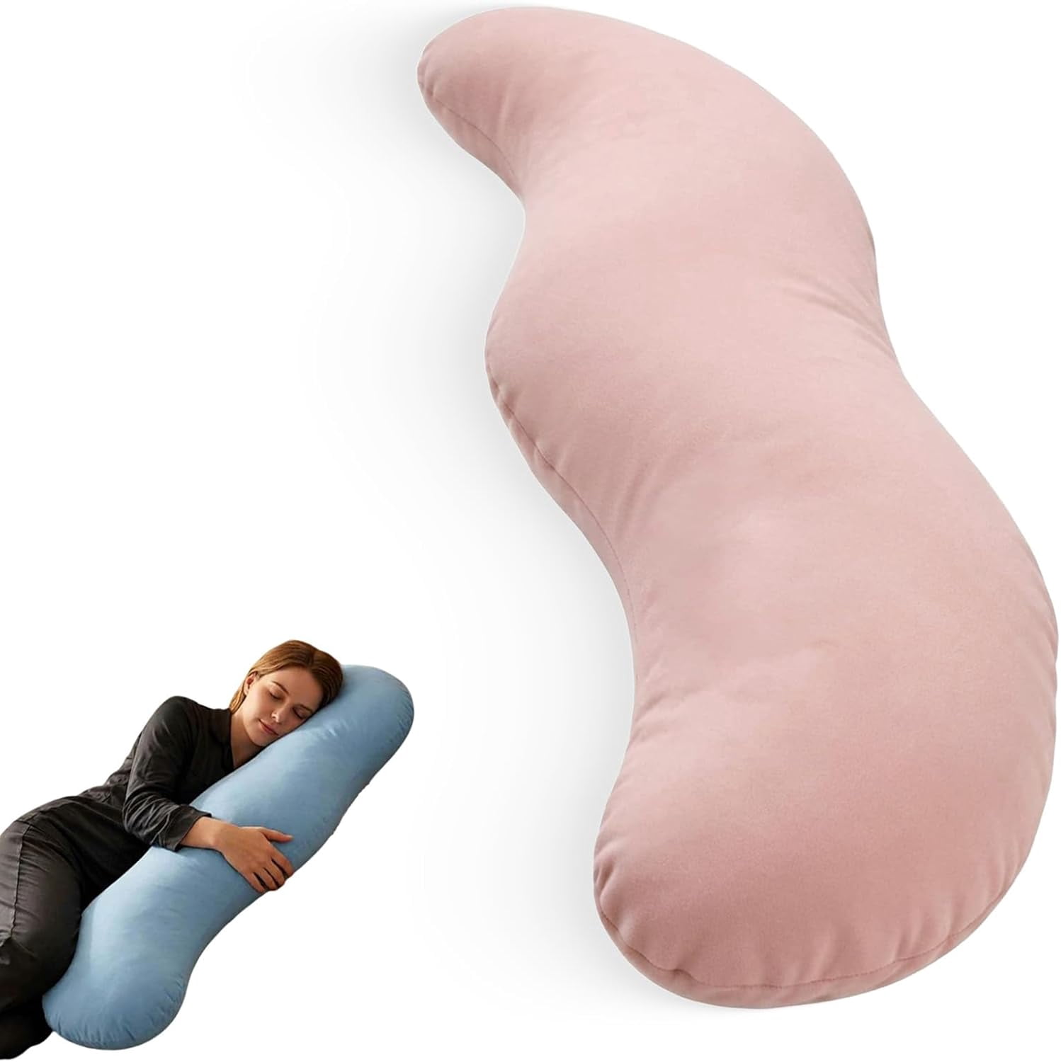 Pea Pod Body Pillow for Side Sleepers, Removable Cover, Pink
