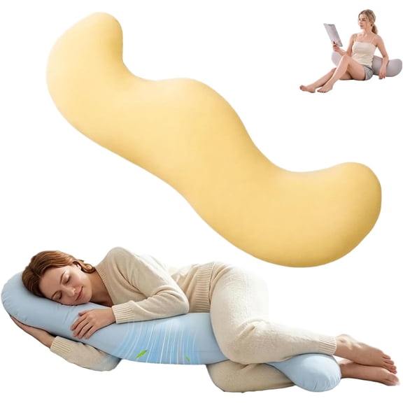 Pea Pod Body Pillow for Side Sleepers, S-Shaped Cooling Full Body Pillow, Long Bolster Hug Pillow for Hip, Knee, Back & Leg Support, Washable Cove