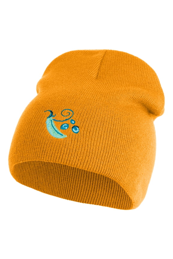 Pea Pod Embroidered 8 inch Acrylic Short Beanie - Gold OSFM