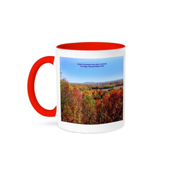 3dRose, Pea Ridge National Military Park - Boston Mountains from East Overlook, 15oz Two-Tone Red Mug