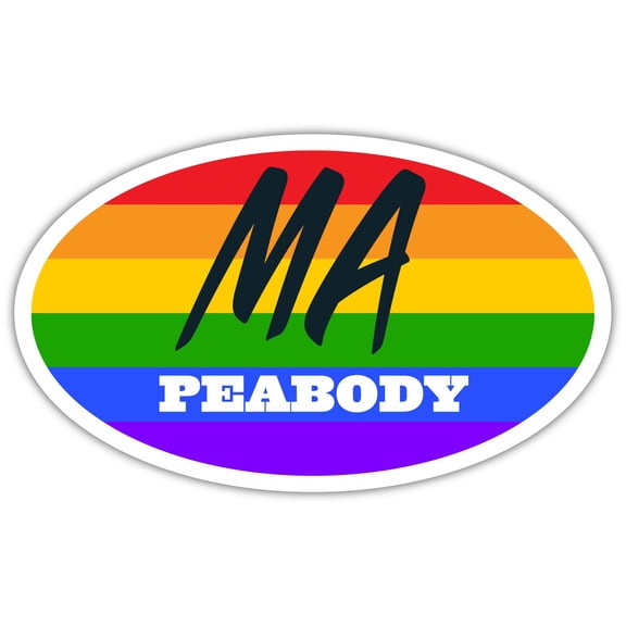 Peabody MA Massachusetts Essex County Rainbow Pride Flag 6 Stripes Pride Flag Euro Decal Bumper Sticker 3M Vinyl 3" x 5"
