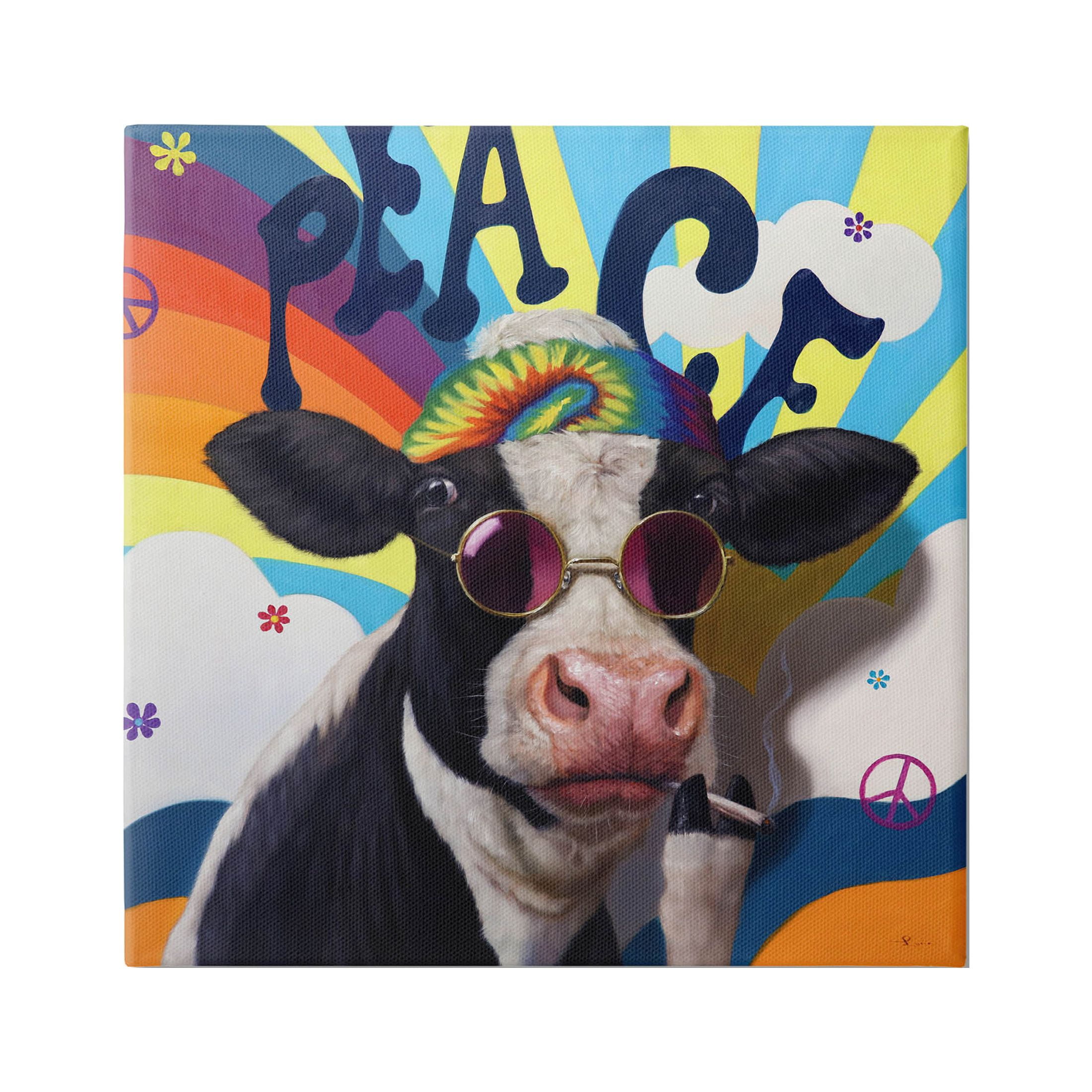 Stupell Industries Peace 70s Hippie Cow Canvas Wall Art by Lucia