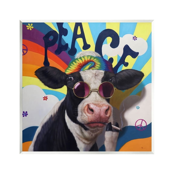 Peace 70s Hippie Cow Animals & Insects Painting Unframed Art Print Wall Art