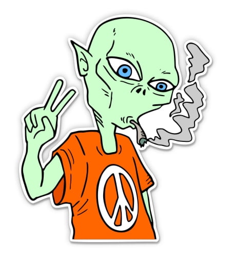 Peace Alien Hippie Trippy Smoking - 5" Vinyl Sticker - For Car Laptop I ...