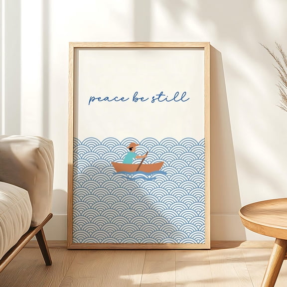 Peace Be Still Blue Minimal Christian Wall Art, Unframed Canvas Size 12x18