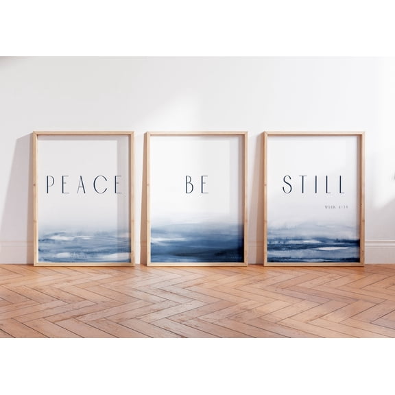 Peace Be Still Minimal Ocean Art& Shipped Modern Scripture Decor Bible Verse Posters Christian Home Decor Poster, Stretched Canvas