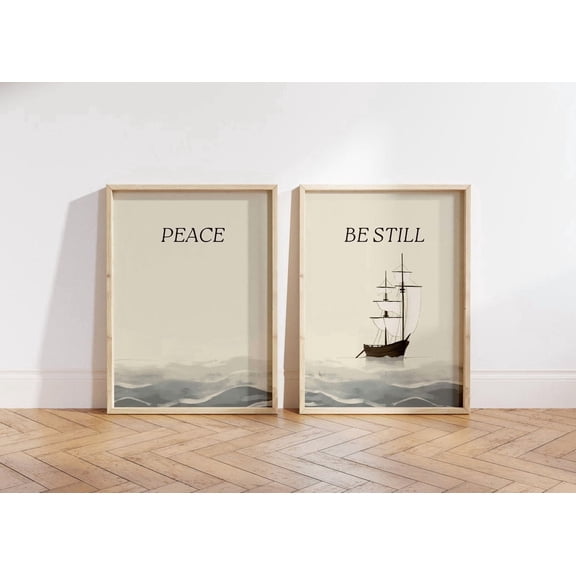 Peace Be Still Poster Set Beige Christian Scripture Art Digital File Poster Set 2