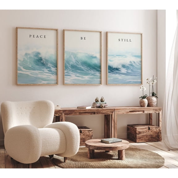 Peace Be Still Print Calming Ocean Wave Art Set 3 Unframed Paper Print 8x12