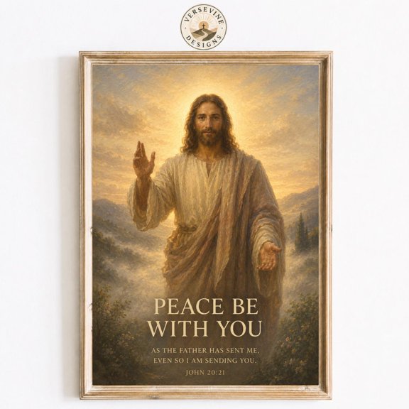 Peace Be With You Wall Art John 2021 Christian Print Jesus Scripture Biblical Wall Decor Inspirational Faith Artwork, Unframed Paper Print