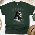 thumbnail image 1 of Peace – Be of Good Cheer T-Shirt – John 16:33 Jesus and Dove, Forest Green, Size 5XL, 1 of 6