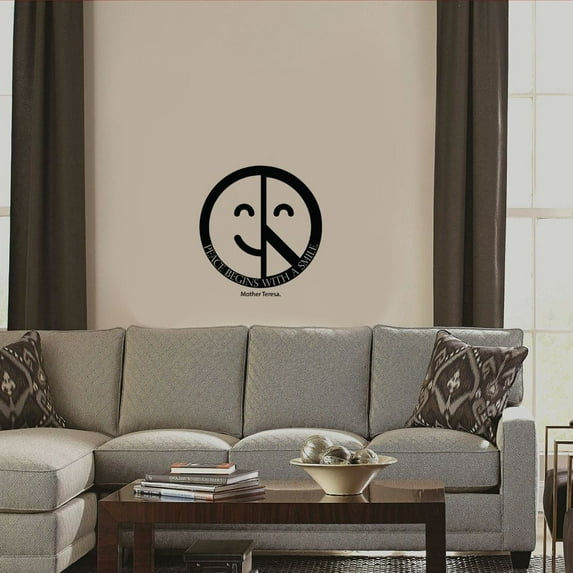 Peace Begins With A Smile - Mother Teresa Quote Famous Life Motivation Quotes Inspiration Saying Wall Art Sticker Designs Vinyl Stickers For Home House Walls Rooms Bedroom Decoration Size (30x30 inch)