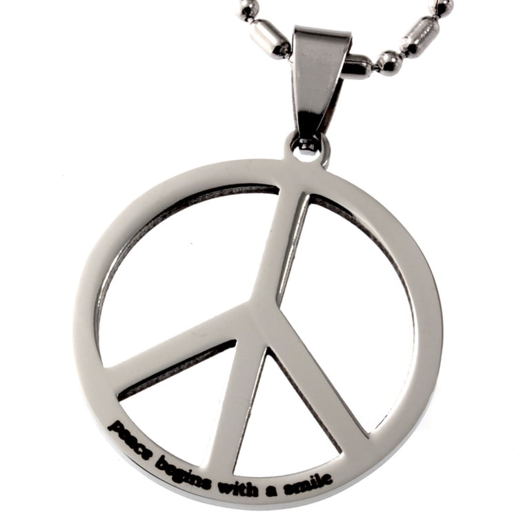 Peace Begins with a Smile Peace Symbol Pendant Stainless Steel